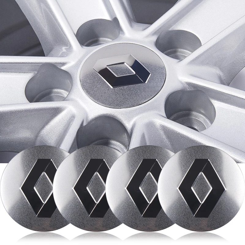 Adesivos de emblema central de pneu de alumínio para carros, 4 peças, para Renault Clio Megane Captur Master Logan Kangoo Trafic