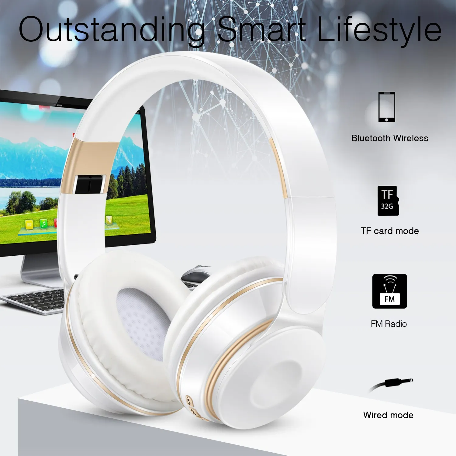 Cosplay Gaming Headphone Bluetooth Headset Gift Real Voice Plug in card Micro SD/TF, FM for Cell Phone,PC FM for IOS ANDROID