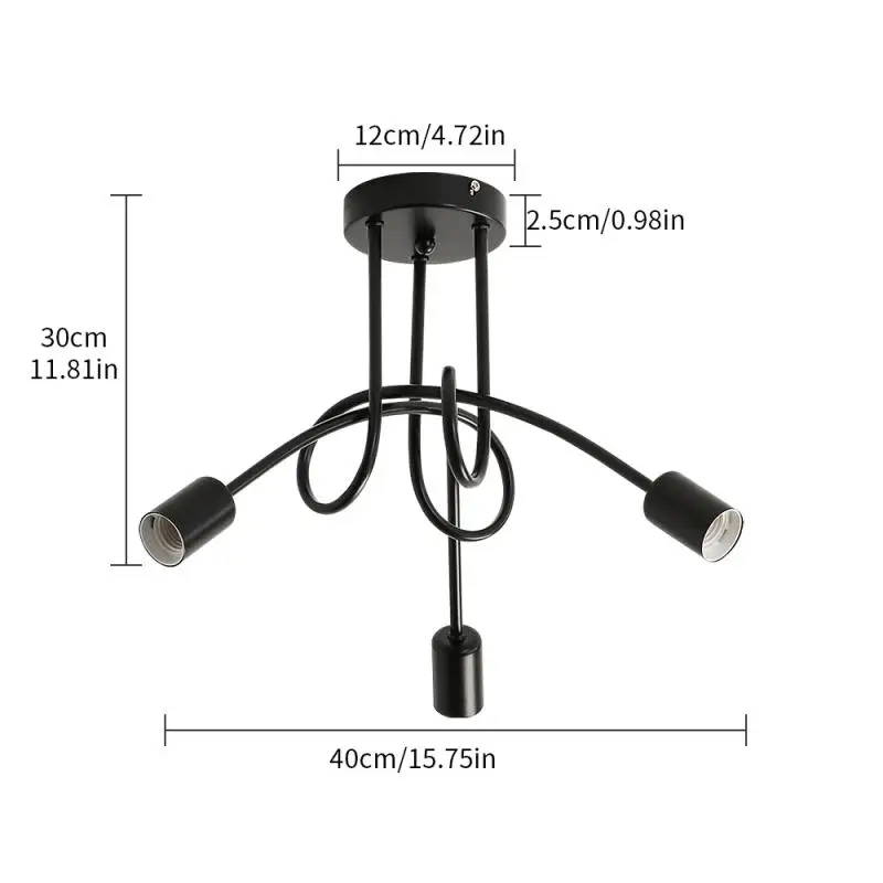 Black Industrial Ceiling Light Black Metal Chandelier 3-Light E27 Retrolustres Ceiling Lamp for Living Room Bedroom /3000K/6000K