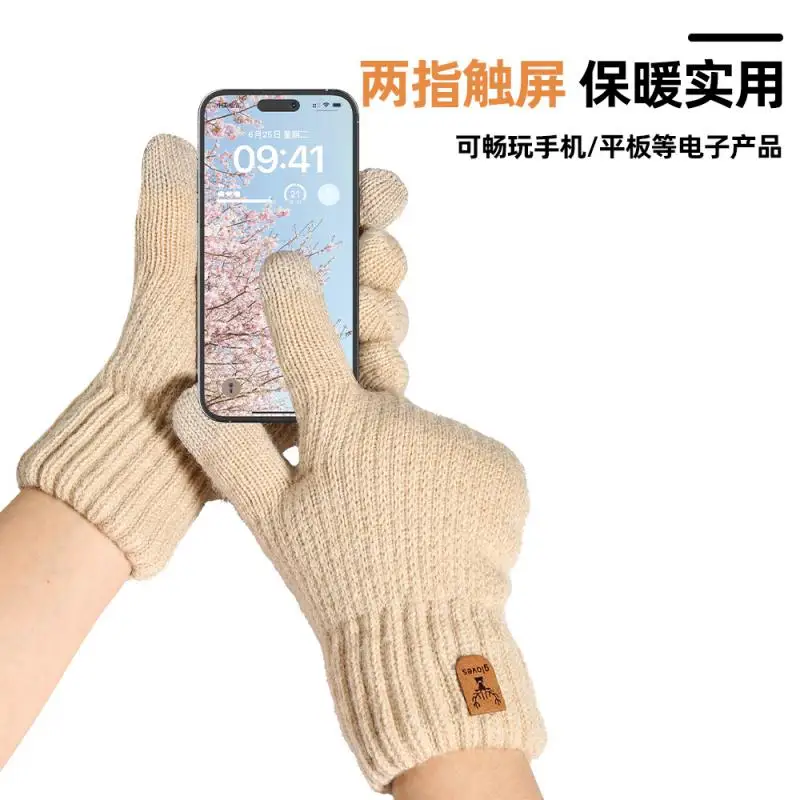 5pair Women Knitted Gloves Warm Cold Outdoor Riding Double layer Fleece Thickened Touch Screen Winter High Quality Pink RedGirls