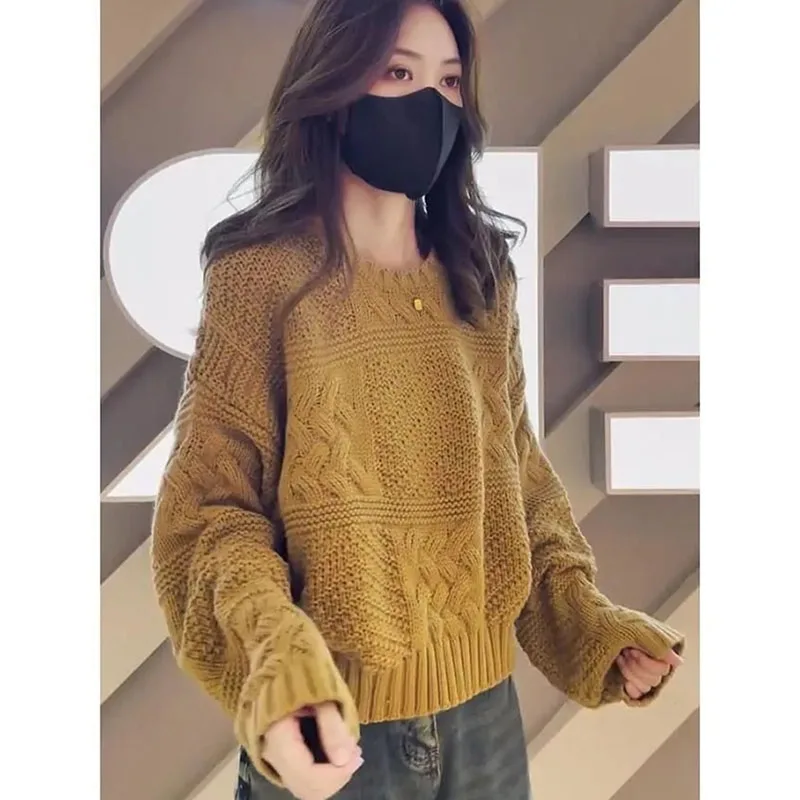 

Autumn Ladies Lazy Wind Solid Color Sweater Coat Korean Female Fashion Long Sleeves Knitted Top Women Round Neck Knitting Jacket