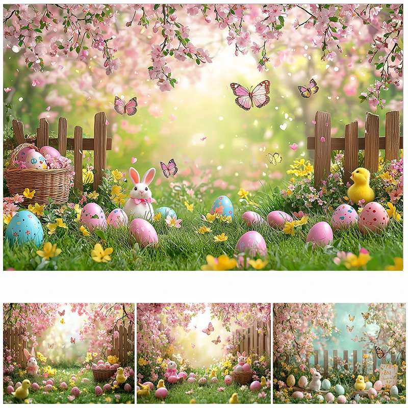 LS Photography Background Spring Easter Butterfly Garden Blossom Flower Kids Birthday Portrait Decor Backdrop Photo Studio