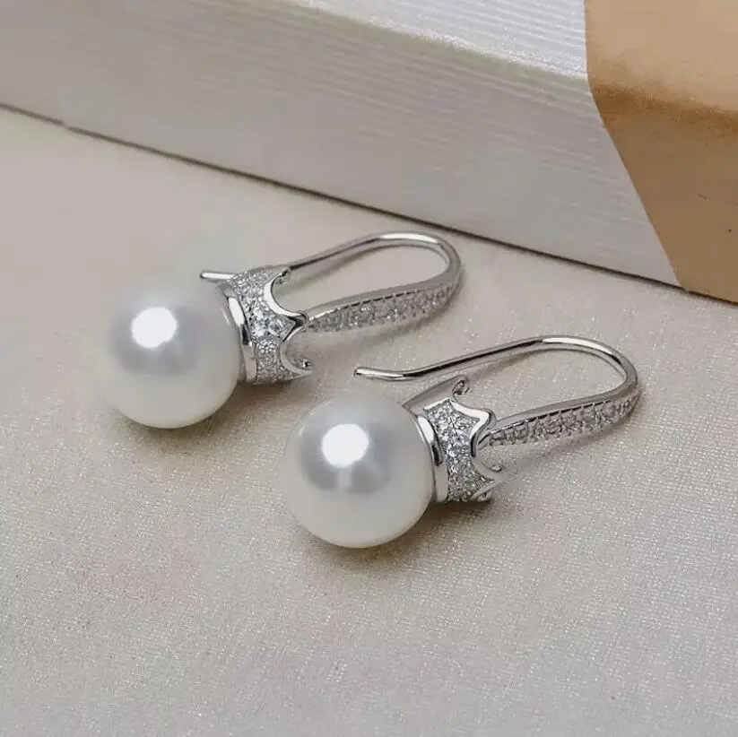 

gorgeous 8-9mm 9-10mm south sea round white pearl dangle earring 925s