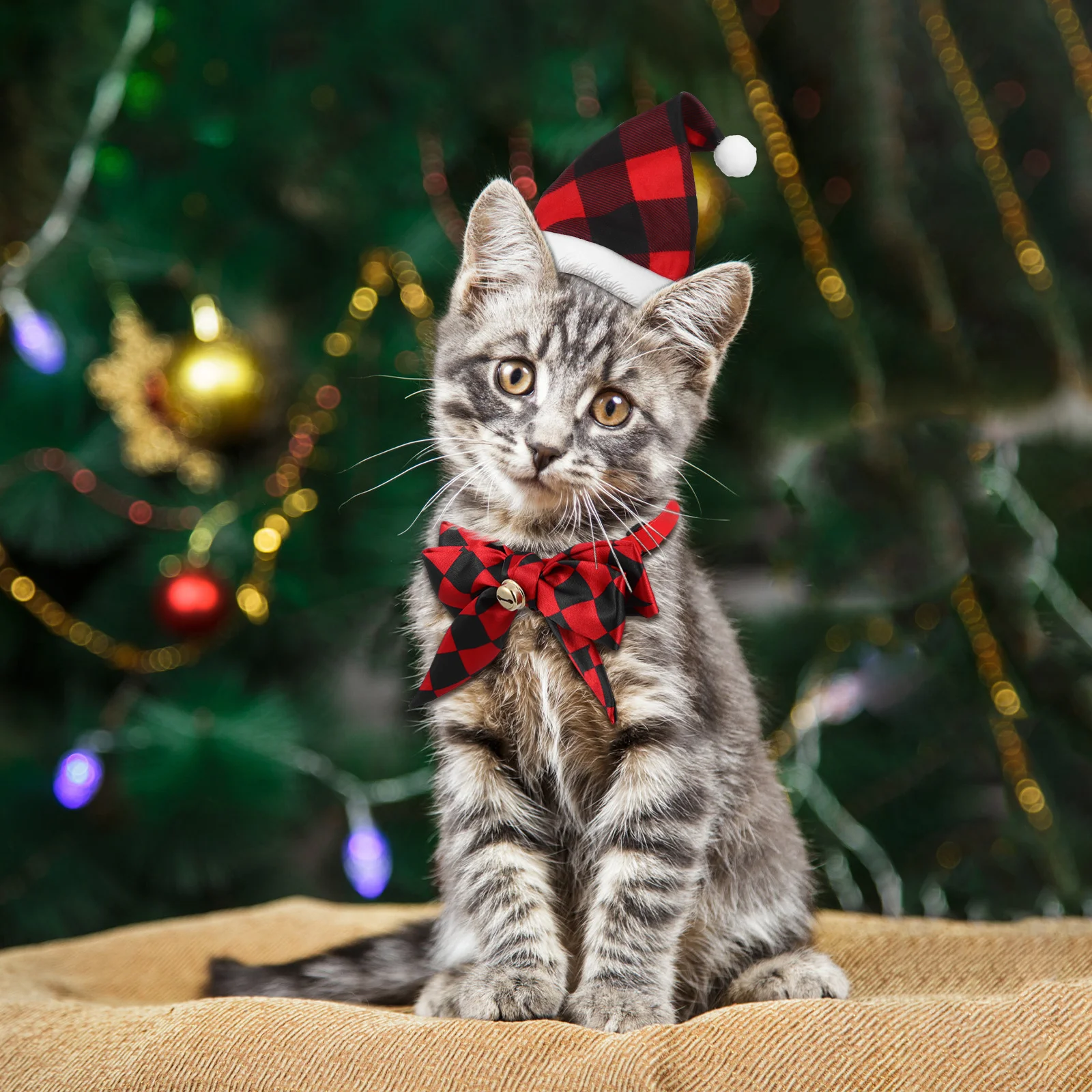 

1Set Festive Christmas Hat Bow Tie Set for Pets Cute Dog Cat Xmas Outfit Ideal Holiday Gift for Small Animals Comfortable Fit