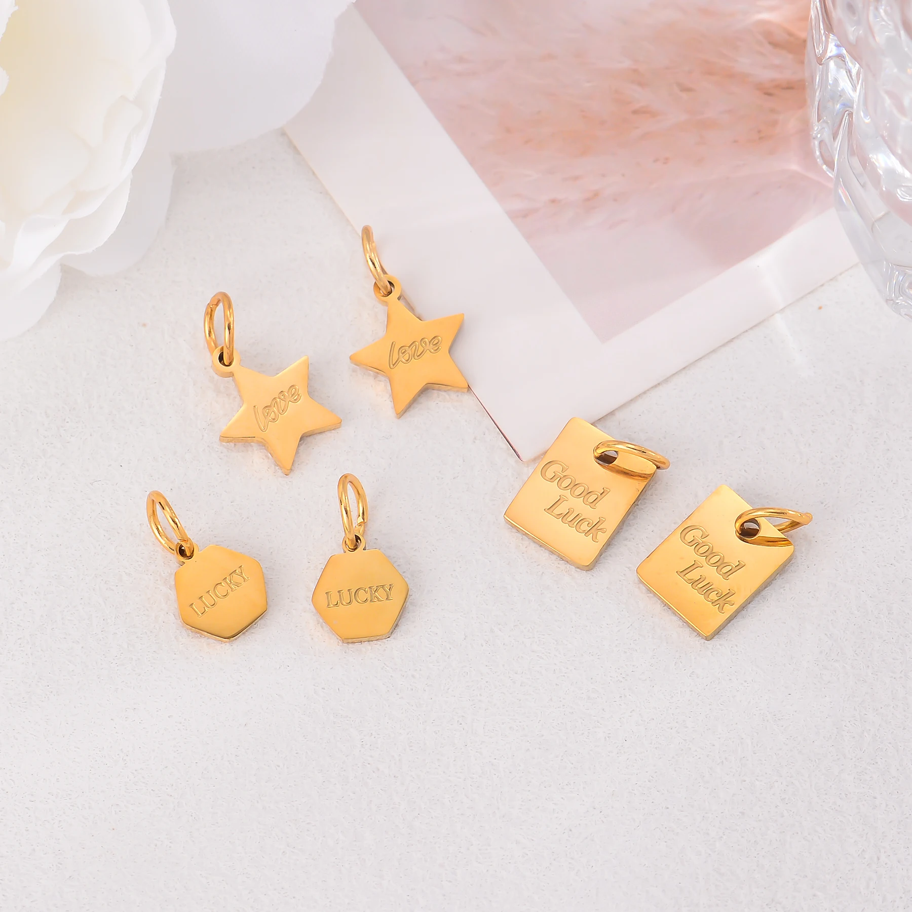 4 Stück/Set Edelstahl Goldfarben Schmuckzubehör Love Mom Herz DIY Ohrring-Anhänger Schlüssel-Halsketten-Anhänger – Detail 11