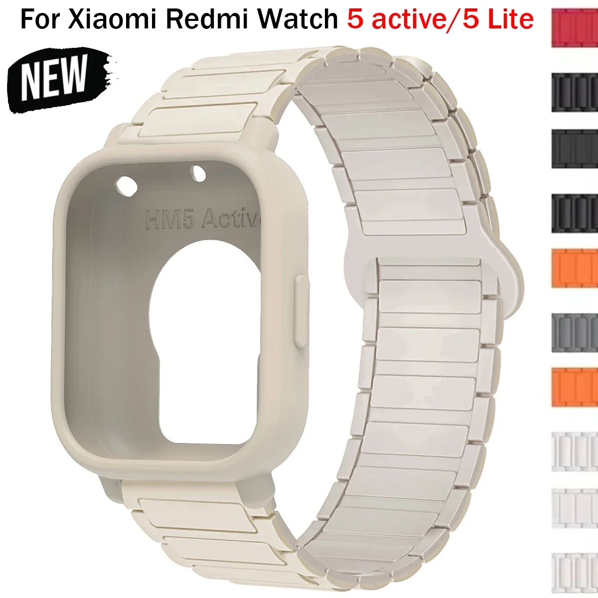 Custodia protettiva + cinturino in silicone per Xiaomi Redmi Watch 5 active/5 Lite Schermo a copertura totale TPU Guscio morbido e cinturino sportivo magnetico