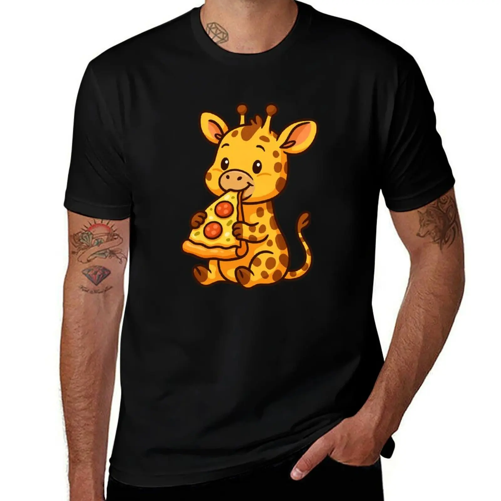 

Cute Giraffe Eating Pizza T-Shirt valentines clothes topping anime clothes luxury t-shirt funny t shirts men