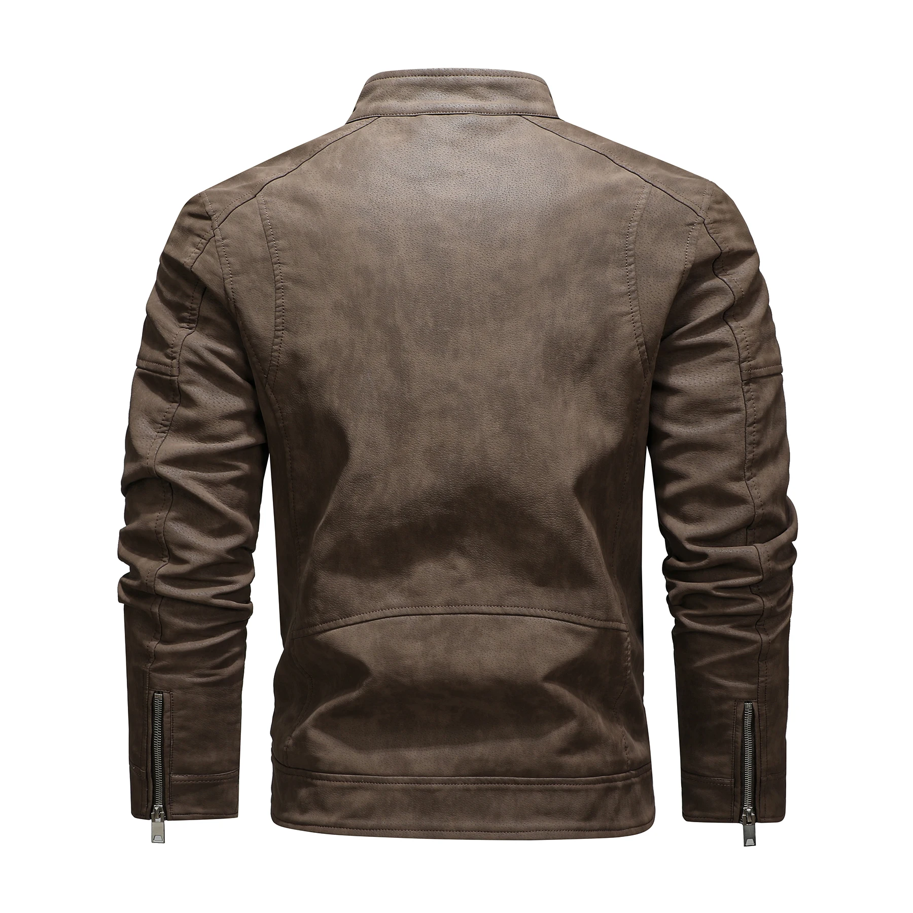 Men's PU Leather Jacket with Fleece Large Lapel Diagonal Front Zip Stand-Up Collar Autumn Winter Warm Casual Coat