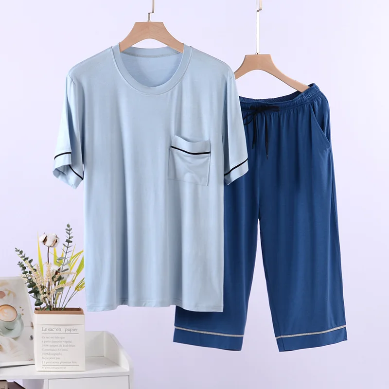 L-4XL Pijama Hombre New Short Sleeve Shorts Suit Casual Nightwear Men's Sleepwear Pajamas Set Plus Size Homewear Pyjamas Male