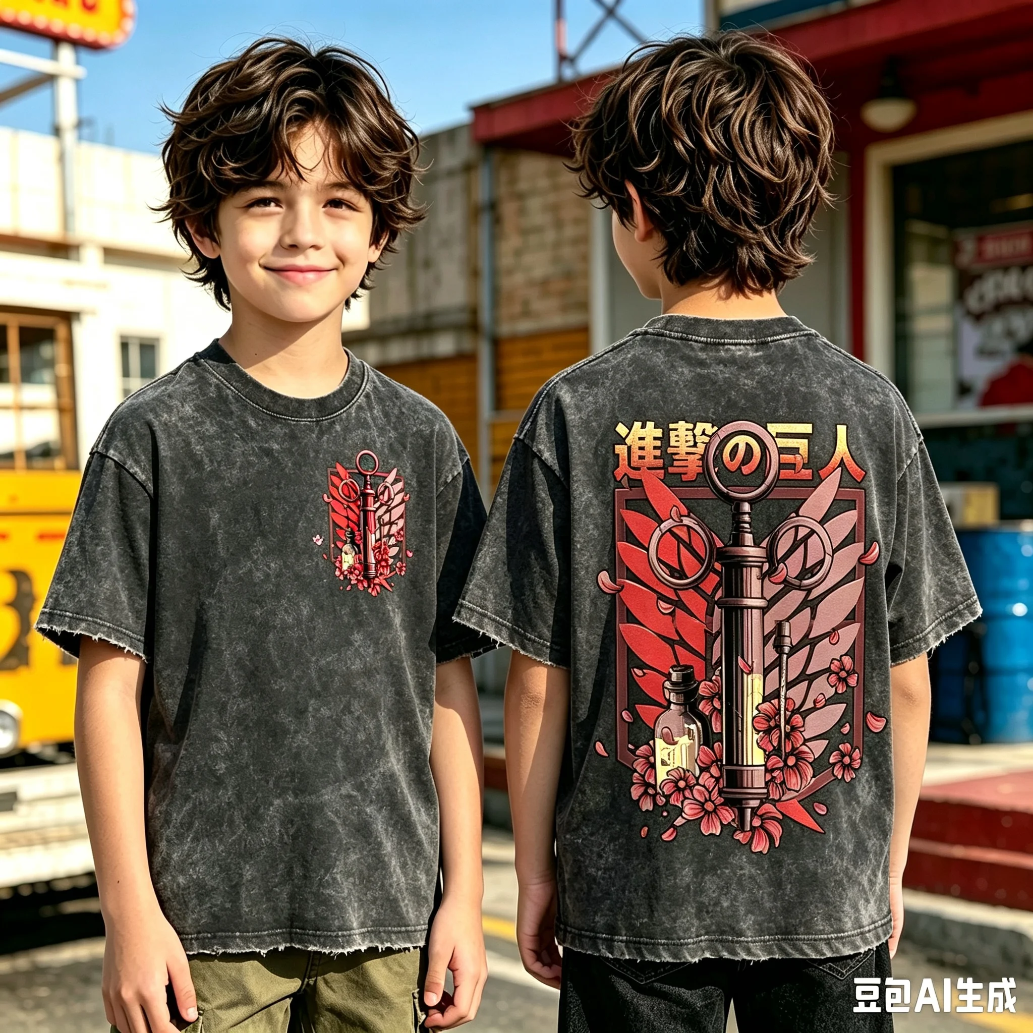 1pc Anime Attack Titan Free Wings Pattern Washed Graphic T Shirts Men Women Kids Hip Hop Aesthetic Fashion Short Sleeve