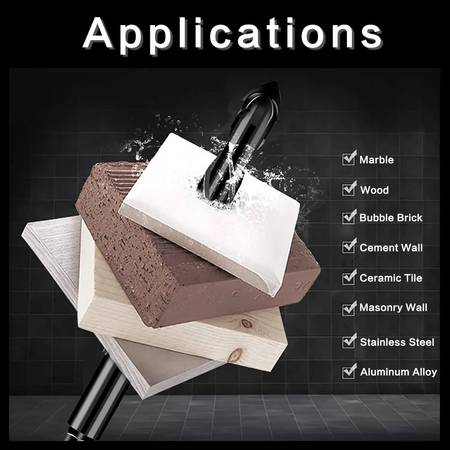 5/10個入り 石材・ガラス用ドリルビットセット 金属・鋼鉄・磁器・セラミックタイル・レンガ・木材用 工業用強度 超硬ドリルビットチップ