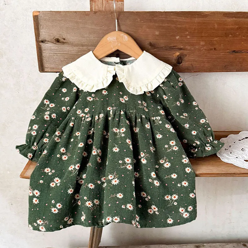 2025 New Autumn Kids Princess Dresses Long Sleeved Cotton Printed Splicing 2-6Yrs Girl Party Dress Baby Girl Romper