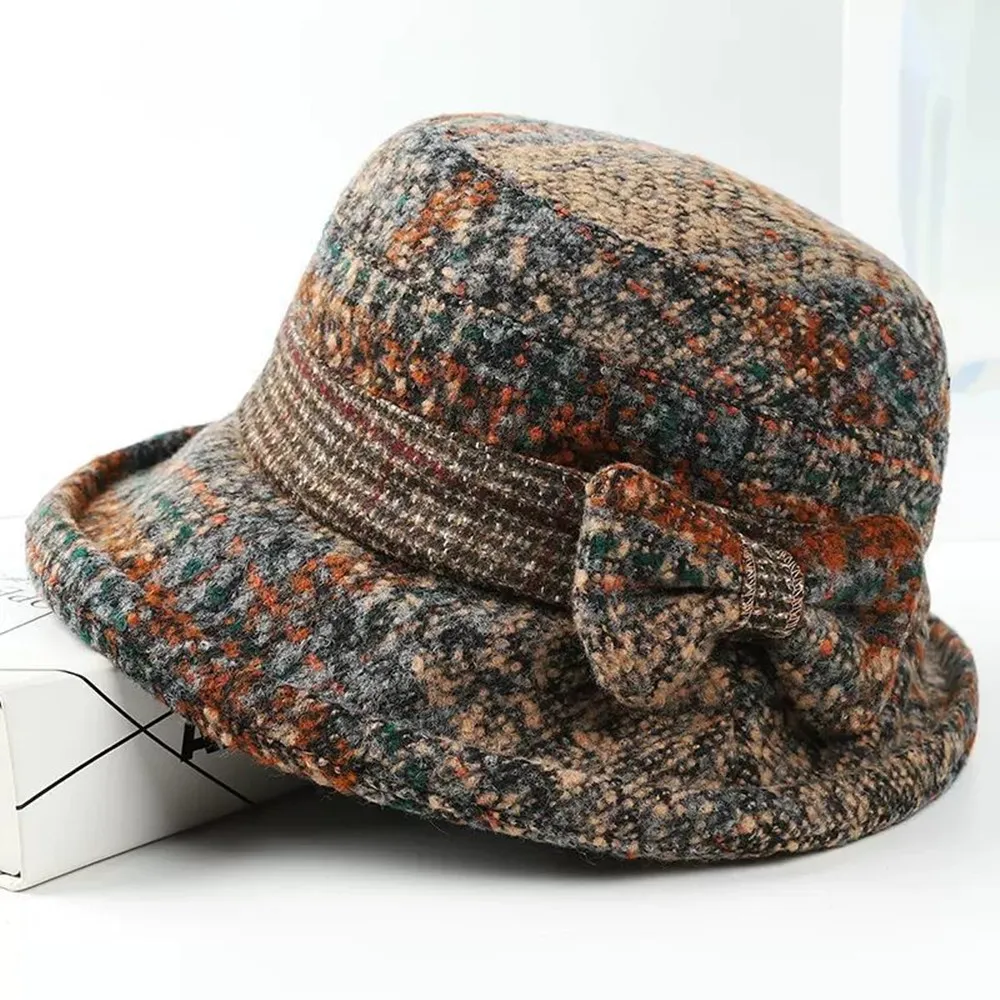 Damen Herbst- und Winter-Schleifenhut, Verdickter Warmer Wollener Casual-Fischerhut – Detail 8