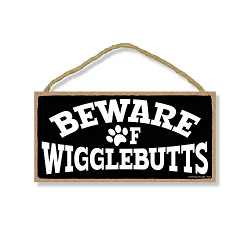 

Honey Dew Gifts Beware of Wigglebutts Hanging Wall Art, Decorative Wood Sign Home Decor for Dog Lovers