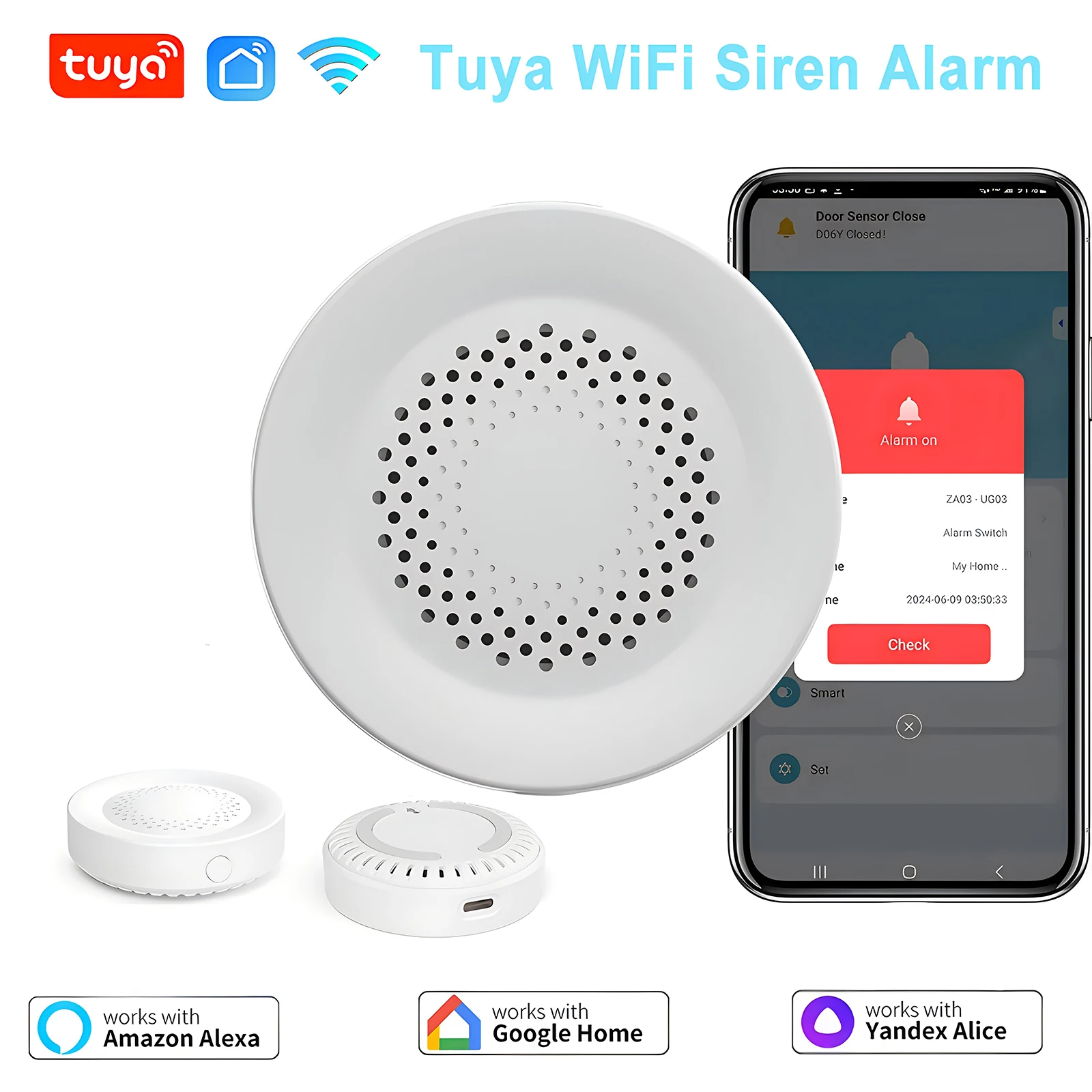 Tuya Smart WiFi Siren Alarm 30 Ringtone 0-380 Second Alarm Time 100dB Loud Speaker Scena Linkage Support With Alexa Yandex Alice