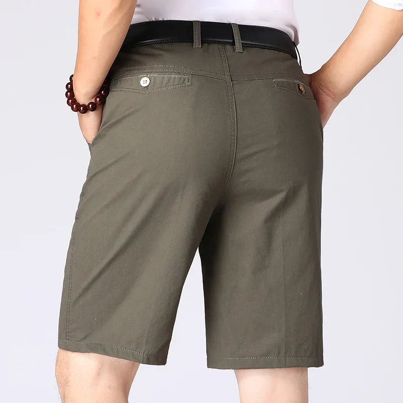 Mens Daily Casual Washed Cotton Roll Cuff Knee Shorts Loops Single Waist Button Wrinkle Free Breathable Short Trousers For Men view 3