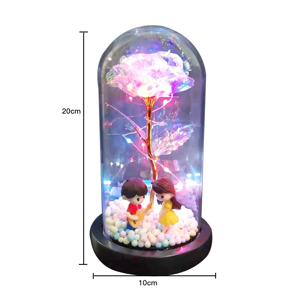 Artificial Eternal The Beast Beauty Rose Eternelle Flower In Glass Dome LED Christmas Mother's Birthday Valentines Day Gift