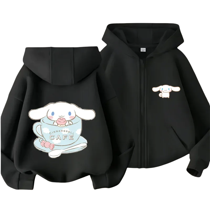 Cute Cinnamon Kids Zipper Hoodie Cartoon Print Autumn/Winter Long-sleeved Sweatshirt Casual Top For Boy And Girl Outdoor Jackets