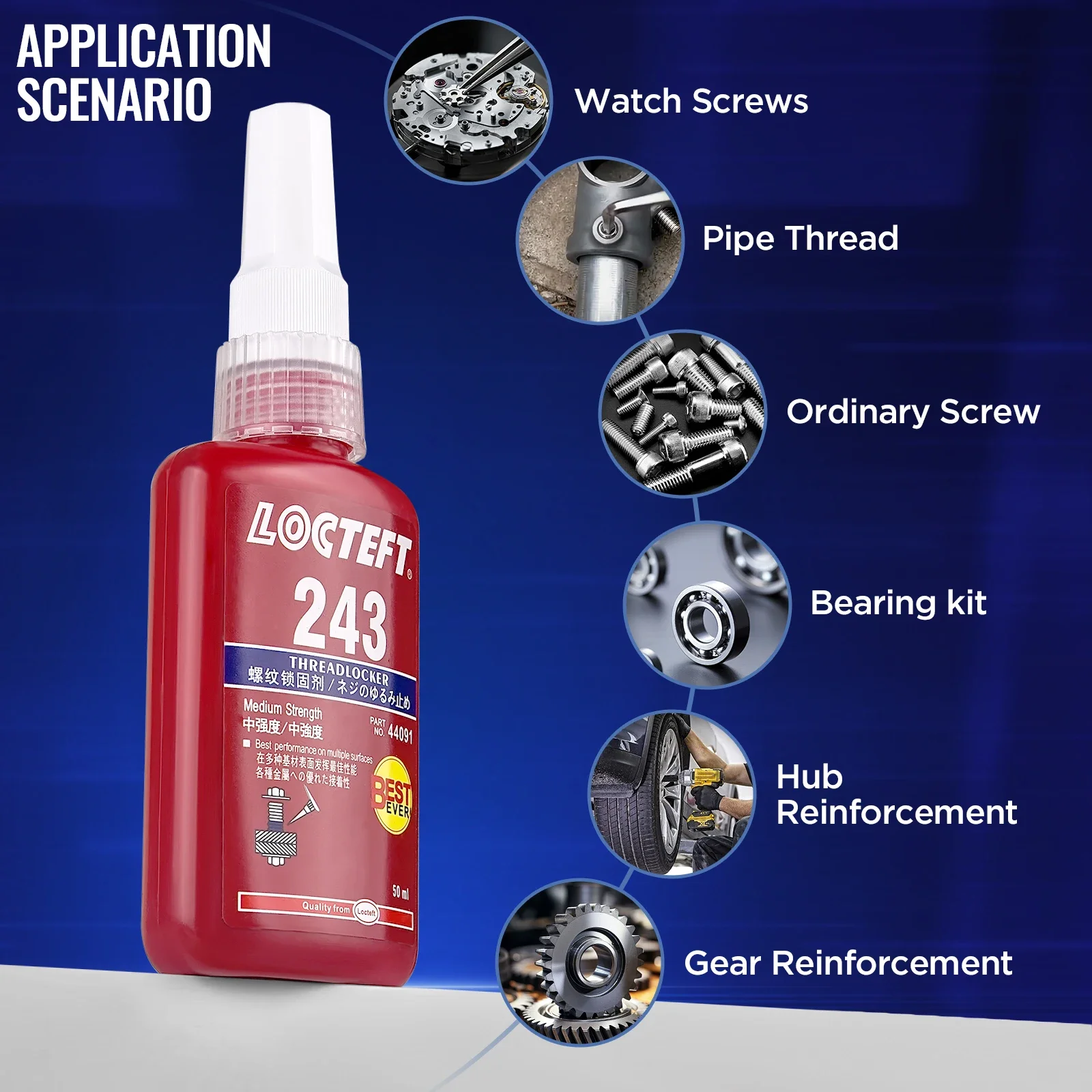 50ML Threadlocker 222 242 243 262 263 271 272 277 290 Screw Adhesive Anti-Loose Glue Quickly Cured Thread Locking Agent Glue