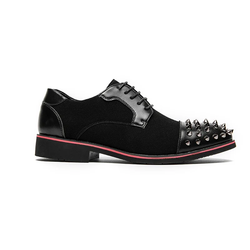 Men Shoes Punk Rivet Black Lace-up Breathable Casual Fashion Handmade Shoes for Men with Men Dress Shoes