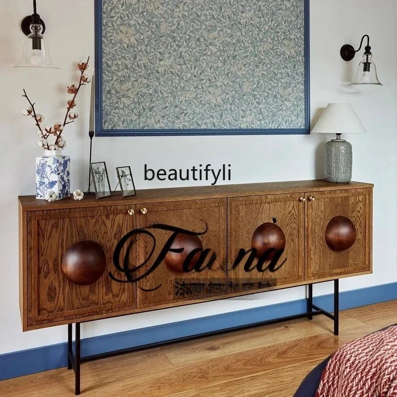 

A57 American retro style solid wood porch cabinet TV cabinet Medium antique log color light luxury dining side cabinet