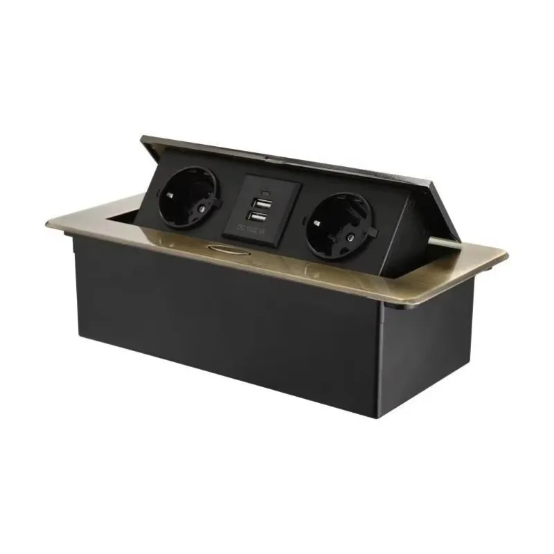 Custom universal power outlets for desks, recessed pop-up sockets, top cable connections for conference tables