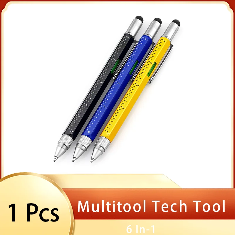 

6 In-1 Multitool Tech Tool with Refill Levelgauge Ruler Level Screwdriver Stylus Ballpoint Pen Unique Gift for Father's Day