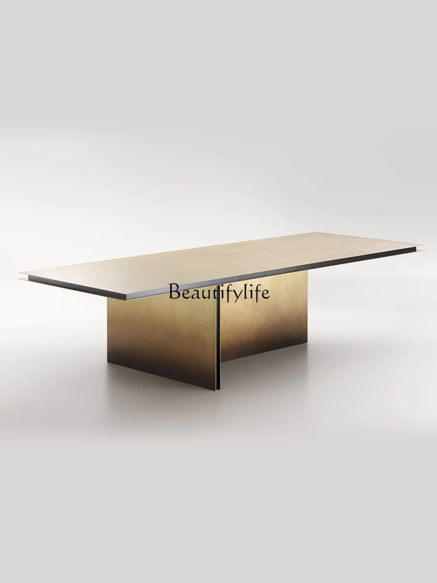 Italian minimalist dining table rectangular modern light luxury wrought iron dining table