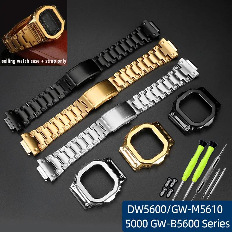 For Casio 3229 DW5600 mod kit GSHOCK small block GW5610 DW-5600 GW-B5600 metal strap+case precision steel simple solid color sex