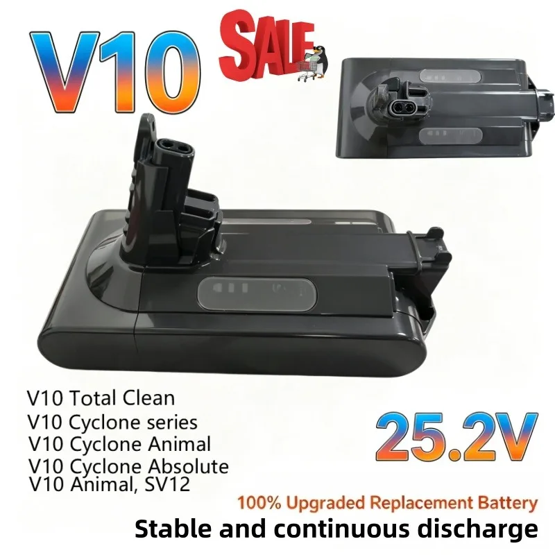 High Capacity 100% Upgraded 25.2V Battery for Dyson V10 SV12, Replacement Pack for V10 Fluffy Whirlwind Vacuum