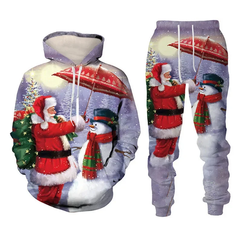 Popular Christmas Christmas Snowman Pullover Set 3D Printed Adult Sweater Set Street Hip Hop Trend Fashion Sports Hoodie Set