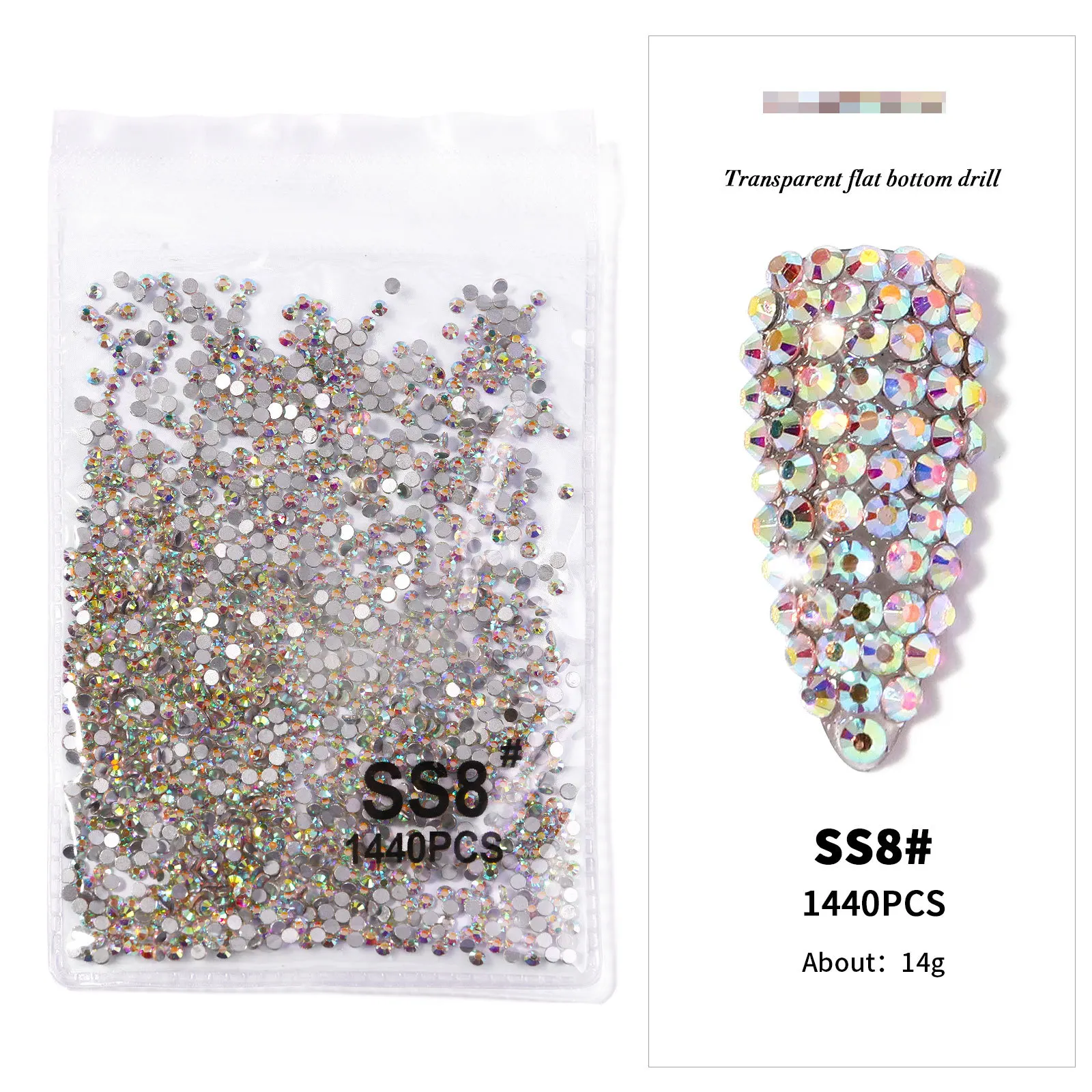 144/288/1440 Stück SS3-SS50 Kristall AB Klare Nagel-Strasssteine Nicht Hotfix-Steine mit flacher Rückseite DIY Strass Nail Art Dekor Zubehör
