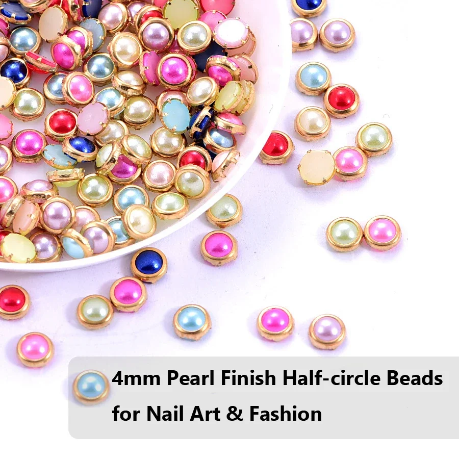 Perles nacrées 3D pour Nail Art, 200 pièces, couleurs assorties, taille 4mm, breloque pour bricolage, décorations d'ongles, fabrication de bijoux