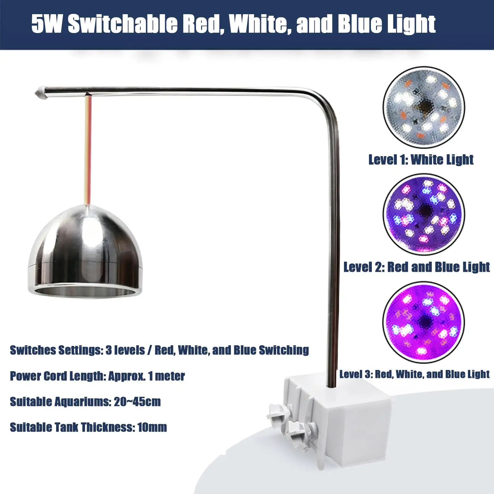 

Clip On Fish Tank Light 3 Colors Mode Waterproof 120 Degree Wide-Angle Fish Tank LED Lamp For Home Living Room Office Hotel