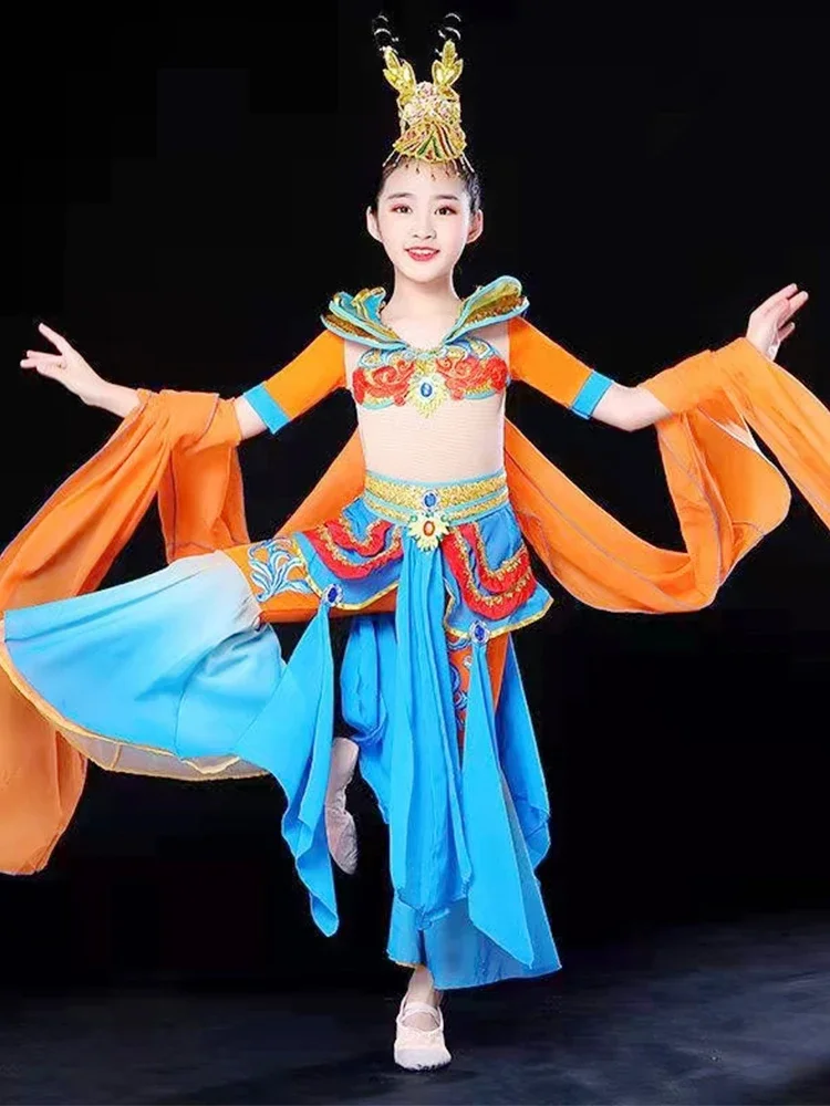 Танцевальный костюм Дуньхуан для девочек, этнический детский классический танцевальный костюм для выступлений Люте