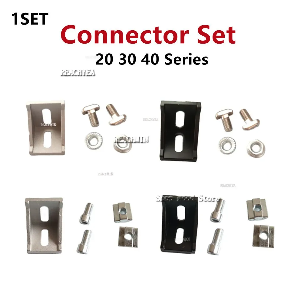 1set 2028 3030 4040 Aluminum Profile Connector Set for 20 30 40 Series Corner Bracket Hex Flange Nuts T Bolt Screw Sliding Nut