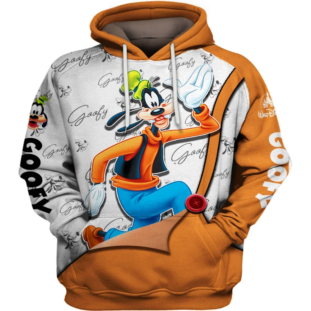 Sweat à capuche dessin animé Disney pour hommes et enfants, sweat à capuche Goofy 3D, impression numérique, pull rétro décontracté, style de rue, mode, 2024