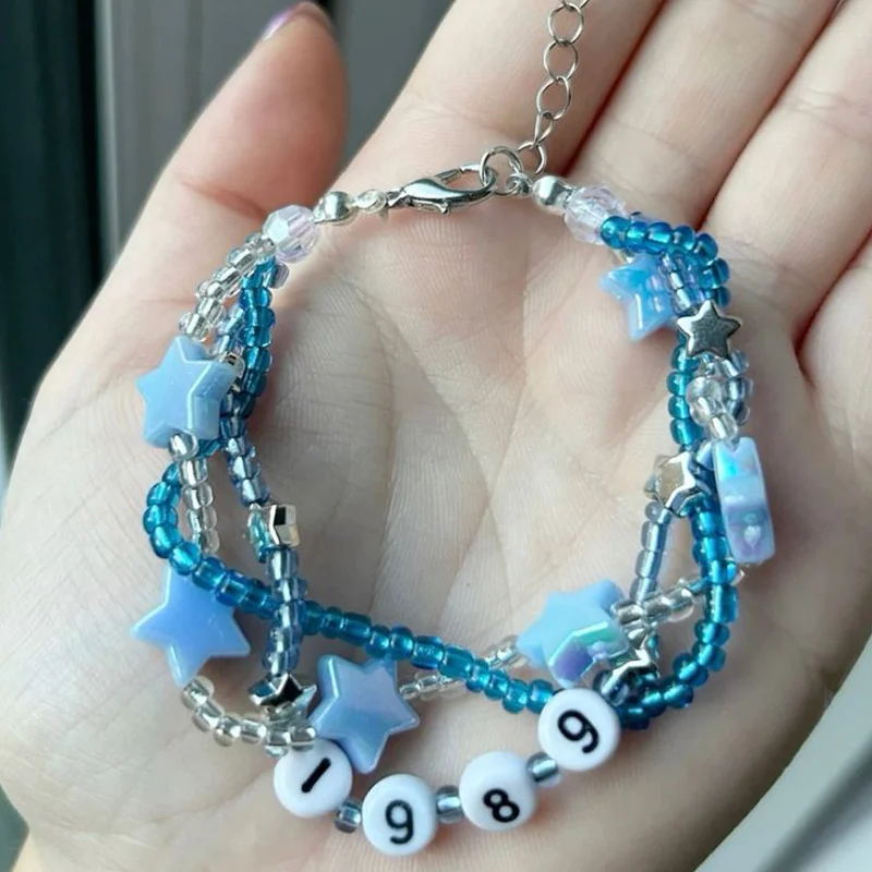 One Piece Fashion Exquisite Star Number Twine Beads Blue Colour Beaded Bracelet Woman Party Daily Gift Jewelry