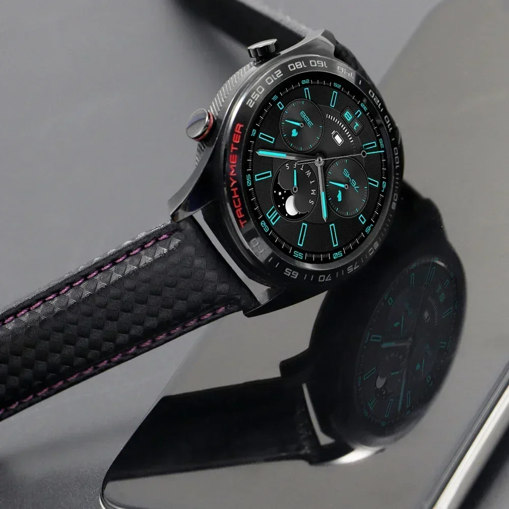 20mm 22mm Quick Release Black Carbon Fiber Leather Watch Strap Band For Galaxy Watch 7 6 5 4 40mm 44mm Gear S3 Replacement Band