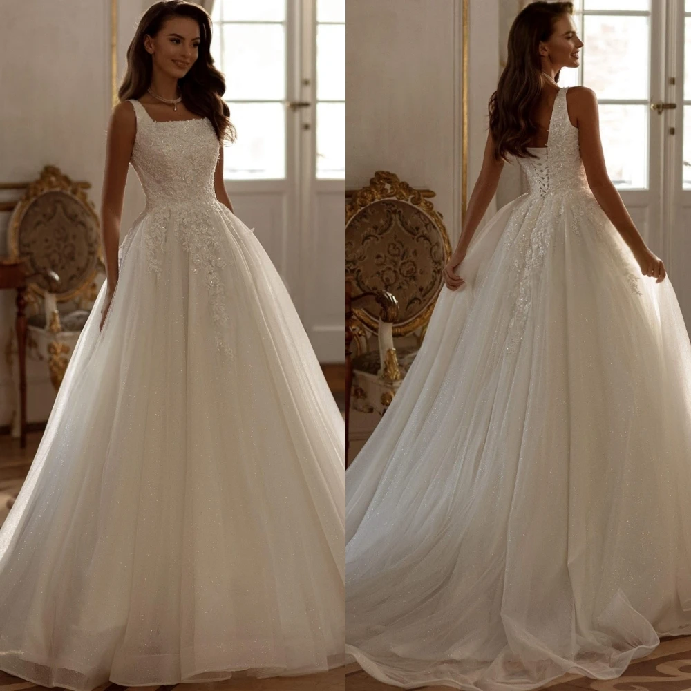 

Customized Elegant Exquisite Luxury Charming Romantic Modern Wedding Dresses Net Applique Pearl Off-the-shoulder Dresses