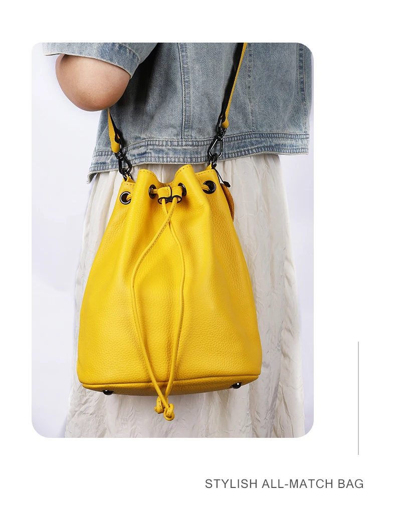 New Genuine Leather Bag, Bucket Bag, Multifunctional Handheld Small Handbag, Fashionable Single Shoulder Crossbody Bag For Women