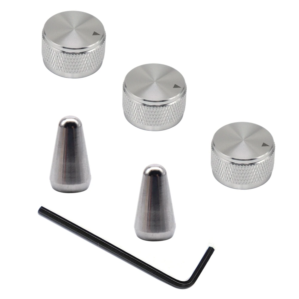 3 Stück Aluminium-Gitarrenknöpfe und 2 Stück Gitarrenschalterspitze aus Messing und Metall für Gitarrenzubehör – Detail 7