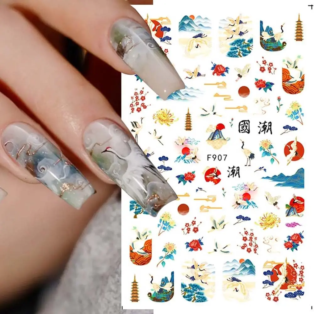 Character Manicure Accessories Lotus Chinese Nail Stickers Flowers Nail Decals Bamboo Nail Stickers Nail Art Decorations