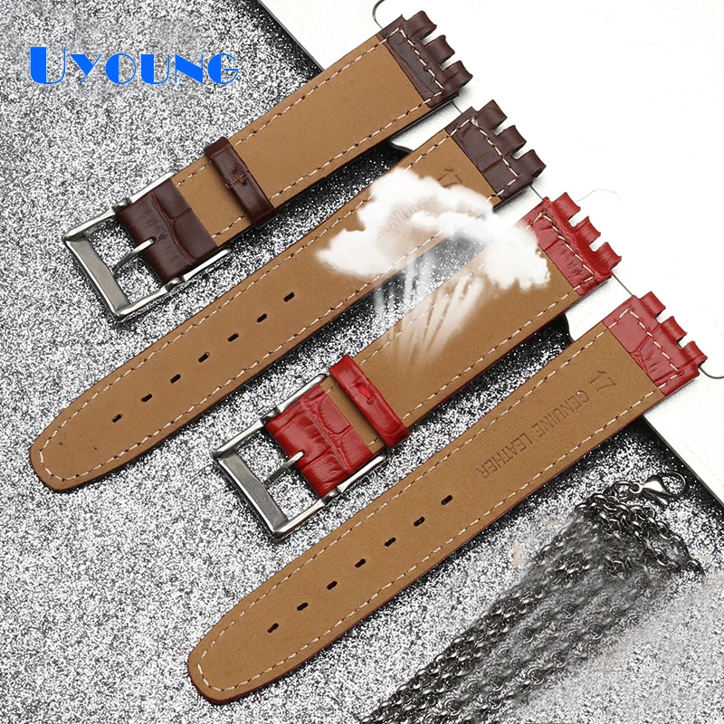 Genuine leather watch strap For swatch watchband 17mm 19mm Toothed interface wristwatches band men women sport leather bracelet