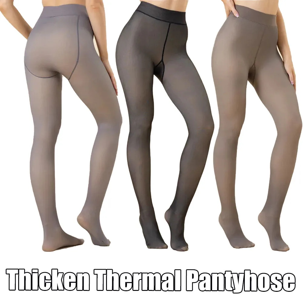 Damen-Thermo-Fleece-gefütterte Strumpfhose, Winter-Plüsch-verdickte Leggings, dehnbare, durchsichtige, dünne Strumpfhose mit hoher Taille