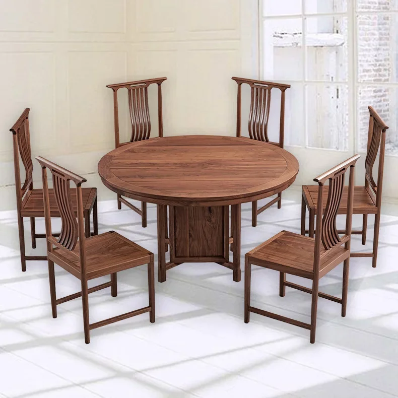 

The product can be customized. New Chinese North American black walnut dining table and chair combination