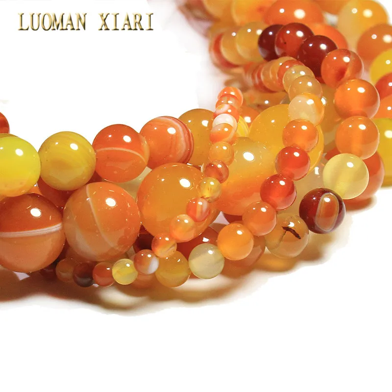 Wholesale Natural Orange Stripes Agates Stone Beads For Jewelry Making DIY Bracelet Necklace 4/6/8/10/12 /14 mm Strand 15\'\'