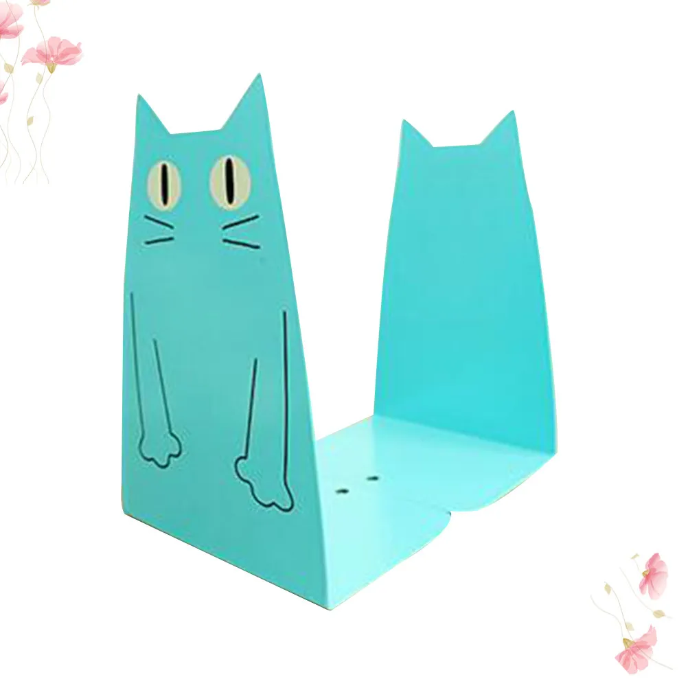 1Pair Sky-Blue Cartoon Cat Bookends Premium Metal Book Ends Keep Books Files Magazines Tidy Antislip Design Protects Desktop