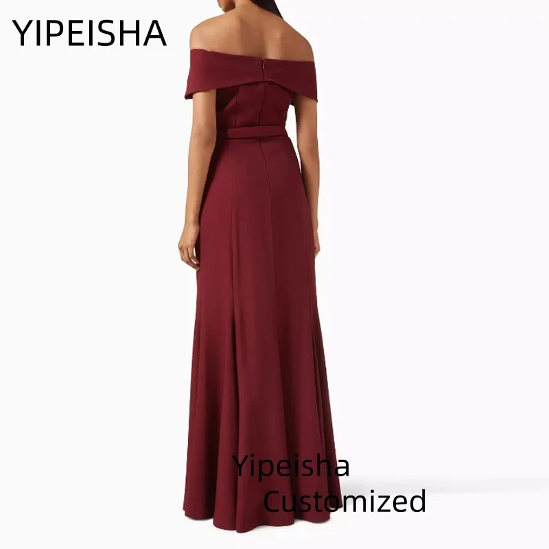 Maßgeschneidertes Saudi-Abendkleid mit seitlichem Schlitz, schulterfrei, mit Perlen verziert, Pailletten, U-Boot-Ausschnitt, Meerjungfrau-Partykleid, arabische Ballkleider