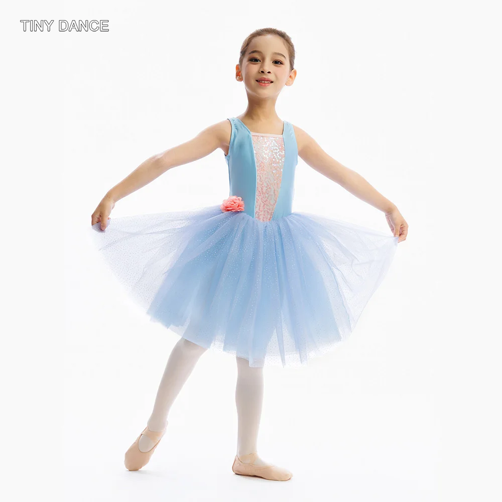 

Небесно-голубое балетное платье-пачка с лифом из спандекса, танцевальный костюм балерины для девочек, романтическая длина, пачки для детей, Performance C26055